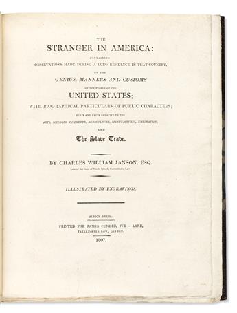 Janson, Charles William (fl. early 19th century) The Stranger in America: Containing Observations Made during a Long Residence in that
